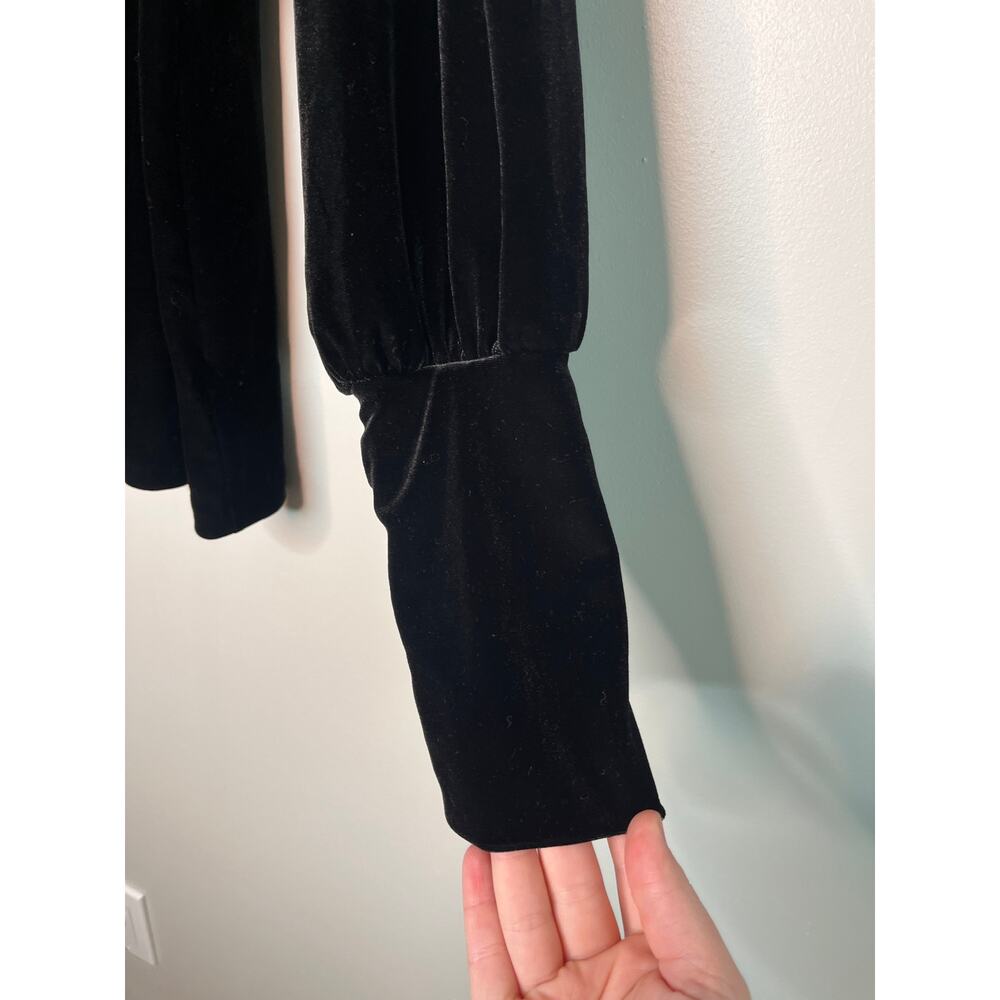 Lauren Ralph Lauren Black Velvet Whimsigoth Old Money Boat Neck Bishop Shirt L - Picture 4 of 4